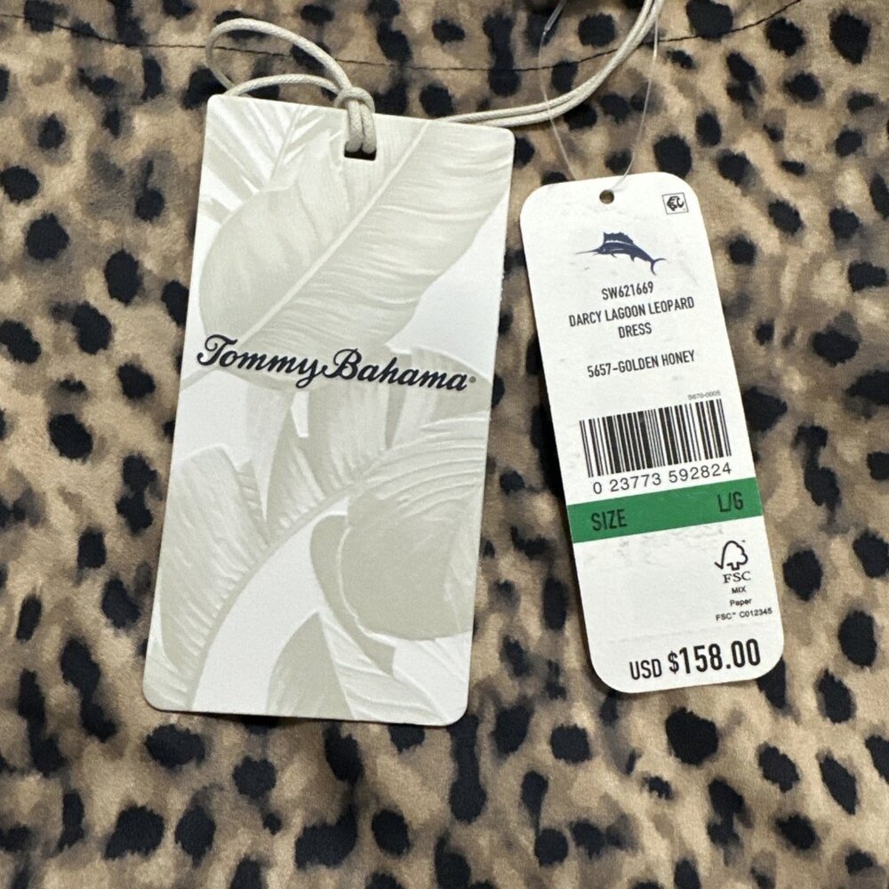 Tommy Bahama Darcy Leopard Print Shift Dress Large Golden Honey Faux Suede - Picture 9 of 9